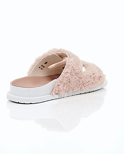 360 degree animation of product Pink faux fur strap sandals frame-13