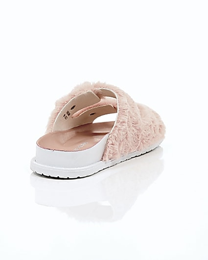 360 degree animation of product Pink faux fur strap sandals frame-14