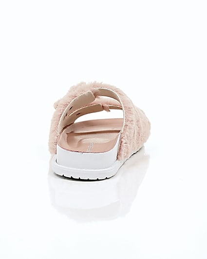 360 degree animation of product Pink faux fur strap sandals frame-15