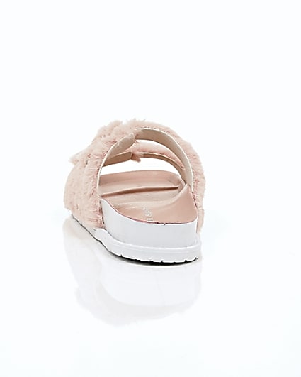360 degree animation of product Pink faux fur strap sandals frame-16