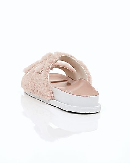 360 degree animation of product Pink faux fur strap sandals frame-17