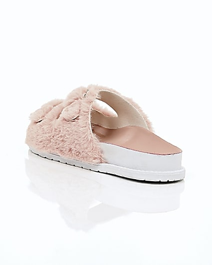 360 degree animation of product Pink faux fur strap sandals frame-18