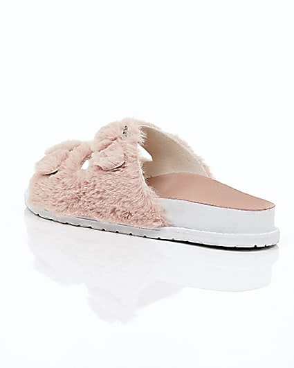 360 degree animation of product Pink faux fur strap sandals frame-19