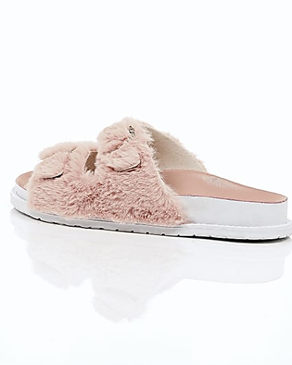 360 degree animation of product Pink faux fur strap sandals frame-20