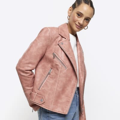 River Island faux fur jacket in light pink