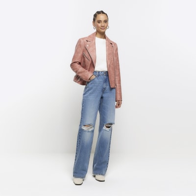 River island pink leather jacket online