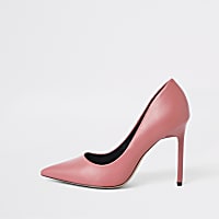 Pink faux leather skinny heel court shoes
