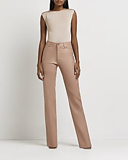 Pink faux leather straight trousers