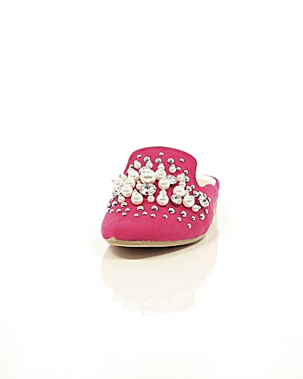 360 degree animation of product Pink faux pearl embellished backless loafers frame-2