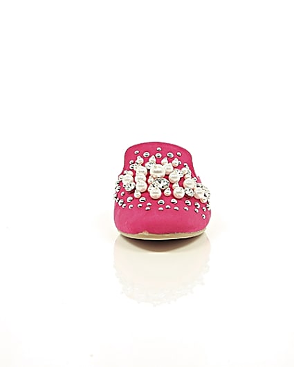 360 degree animation of product Pink faux pearl embellished backless loafers frame-3