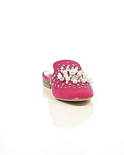 360 degree animation of product Pink faux pearl embellished backless loafers frame-4