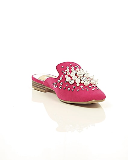 360 degree animation of product Pink faux pearl embellished backless loafers frame-5