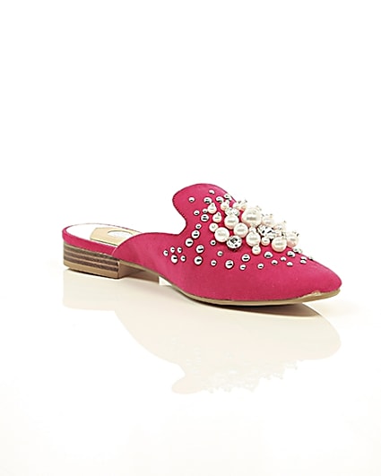 360 degree animation of product Pink faux pearl embellished backless loafers frame-6