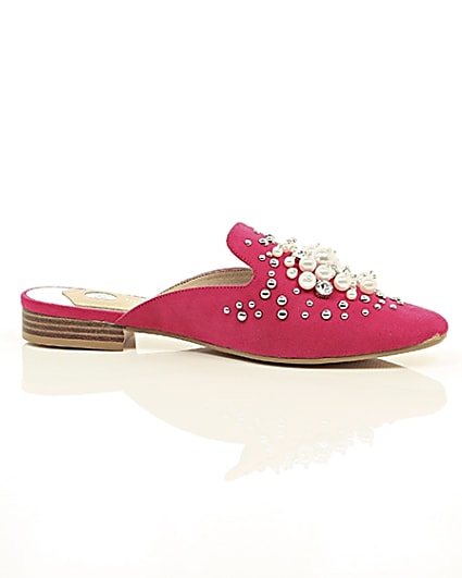 360 degree animation of product Pink faux pearl embellished backless loafers frame-8