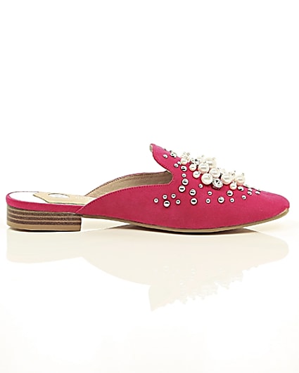 360 degree animation of product Pink faux pearl embellished backless loafers frame-9