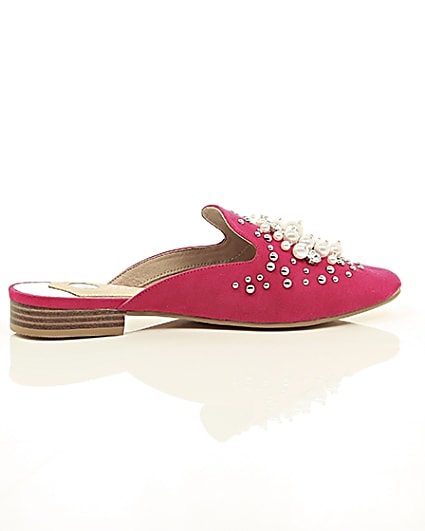 360 degree animation of product Pink faux pearl embellished backless loafers frame-10