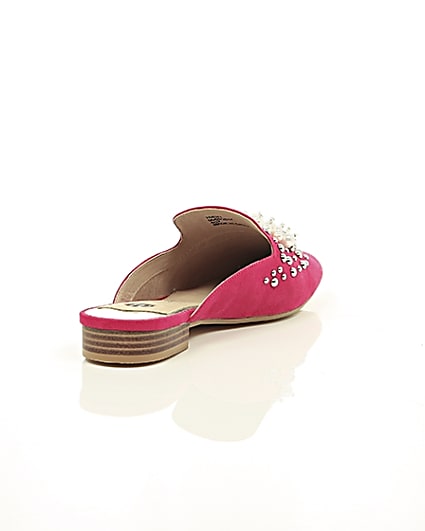 360 degree animation of product Pink faux pearl embellished backless loafers frame-13