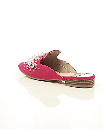 360 degree animation of product Pink faux pearl embellished backless loafers frame-18