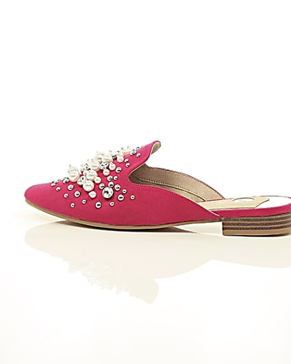 360 degree animation of product Pink faux pearl embellished backless loafers frame-20