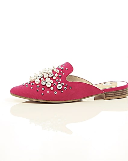 360 degree animation of product Pink faux pearl embellished backless loafers frame-22