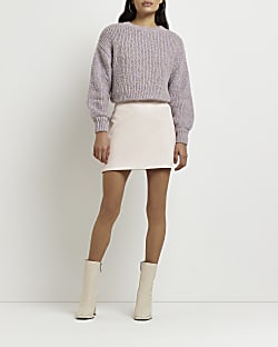 Pink faux suede mini skirt