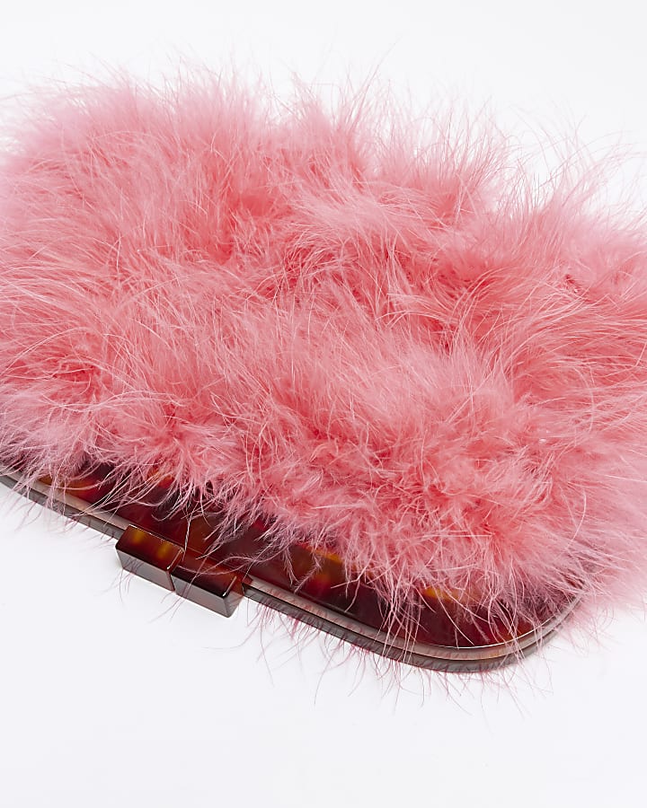 Pink feather clutch bag | River Island