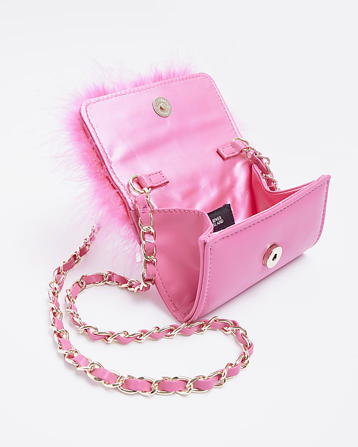 Pink Feather cross body Chain Purse