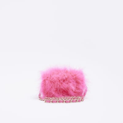 Pink Feather cross body Chain Purse