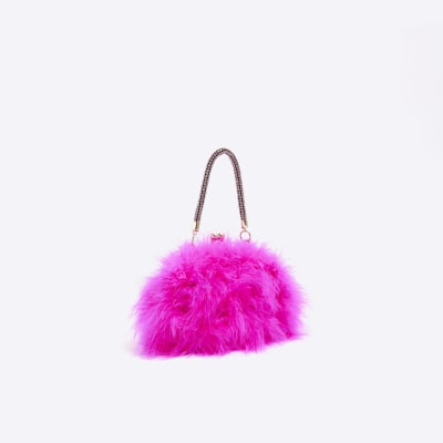 Pink feather diamante cross body bag River Island