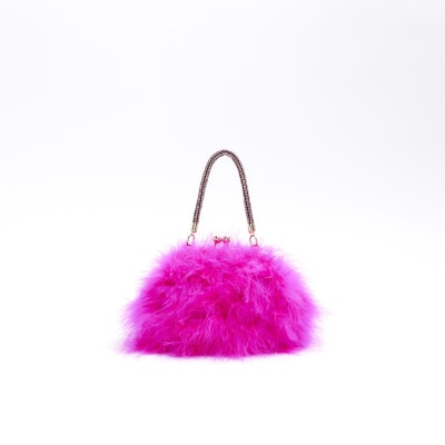 Pink feather diamante cross body bag | River Island