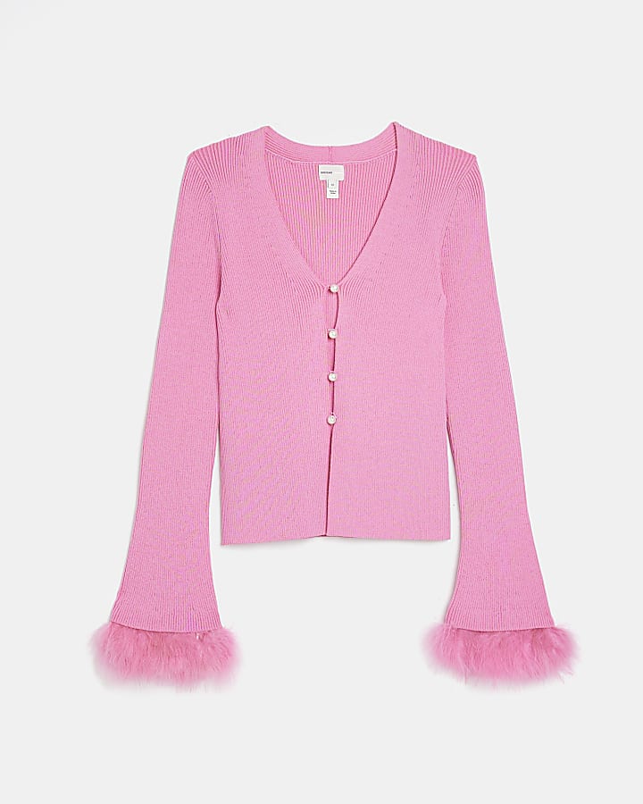Pink feather long sleeve cardigan