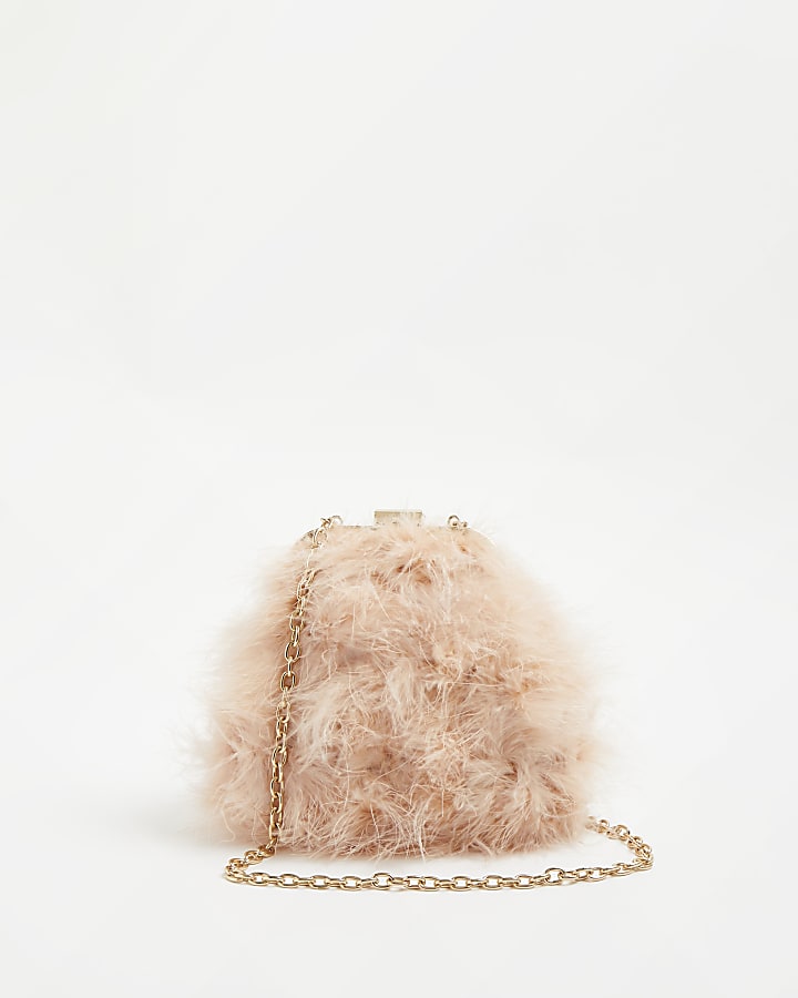 Pink feather shoulder bag