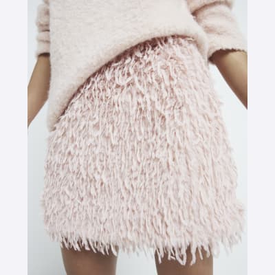 Pink feather texture mini skirt River Island