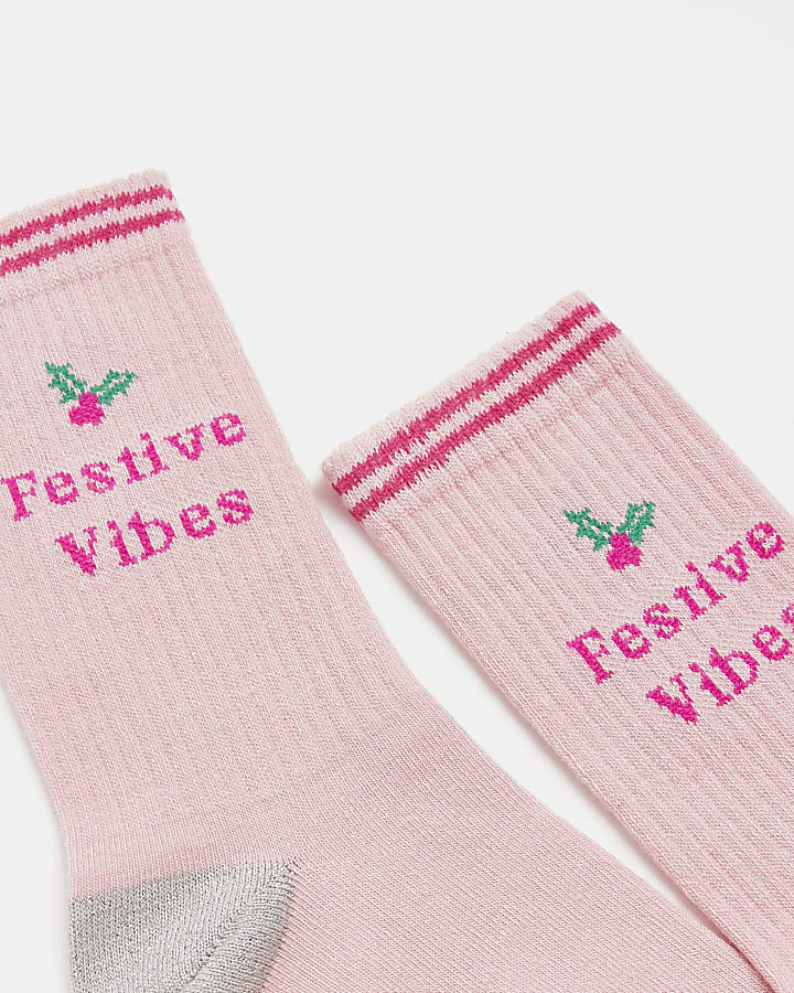 Pink festive ankle socks