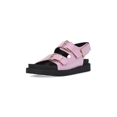 360 degree animation of product Pink Flat form Buckle Sandals frame-0