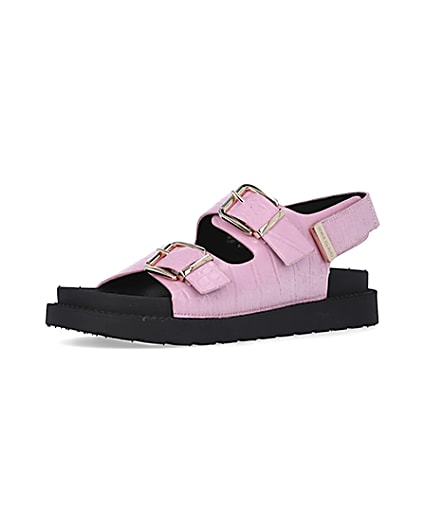 360 degree animation of product Pink Flat form Buckle Sandals frame-1