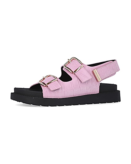 360 degree animation of product Pink Flat form Buckle Sandals frame-2
