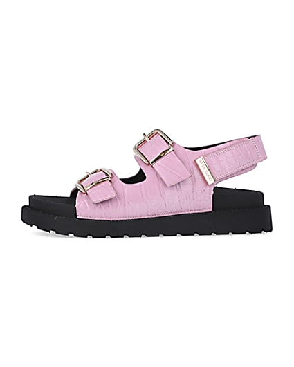 360 degree animation of product Pink Flat form Buckle Sandals frame-3