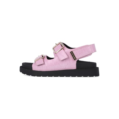 360 degree animation of product Pink Flat form Buckle Sandals frame-4