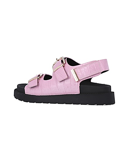 360 degree animation of product Pink Flat form Buckle Sandals frame-5