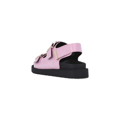 360 degree animation of product Pink Flat form Buckle Sandals frame-7
