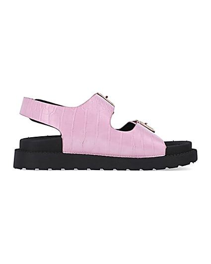 360 degree animation of product Pink Flat form Buckle Sandals frame-15