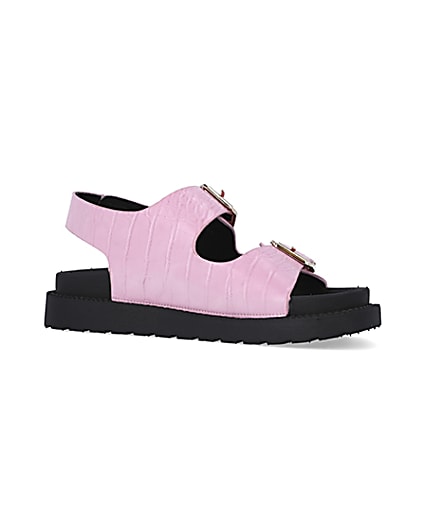 360 degree animation of product Pink Flat form Buckle Sandals frame-17