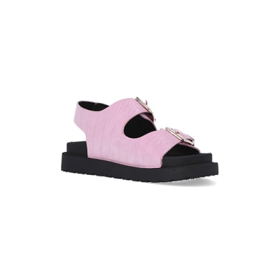360 degree animation of product Pink Flat form Buckle Sandals frame-18