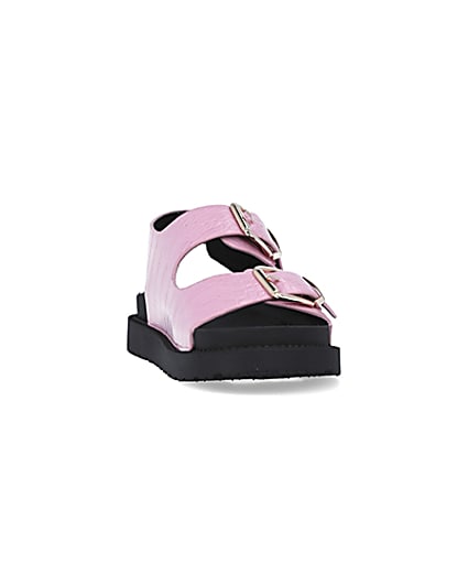360 degree animation of product Pink Flat form Buckle Sandals frame-20