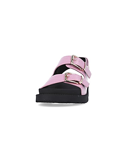 360 degree animation of product Pink Flat form Buckle Sandals frame-22