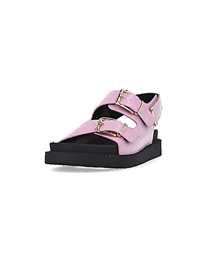 360 degree animation of product Pink Flat form Buckle Sandals frame-23
