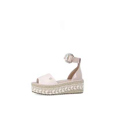 River island beige cheap studded flatform espadrille wedges