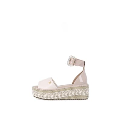 River island beige cheap studded flatform espadrille wedges