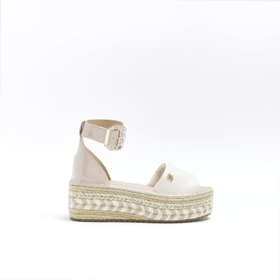 Beige studded flatform espadrille wedges online